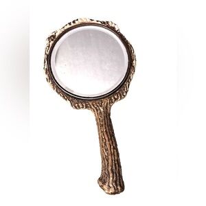 Faux Bois  Faux Antler Hand Mirror Vintage 9 inch long includes handle, Unique